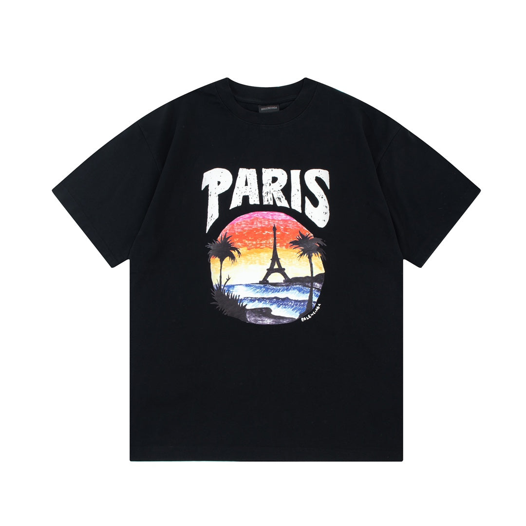 T-Shirt mit Sonnenuntergangsturm-Print