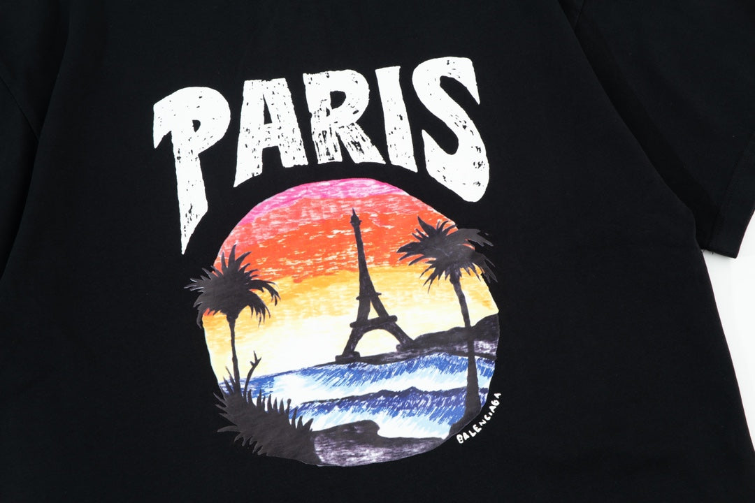 T-Shirt mit Sonnenuntergangsturm-Print