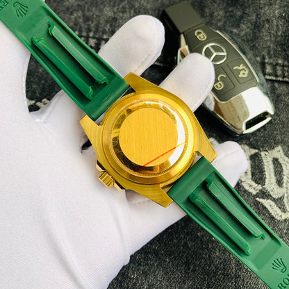 Men’s Gold-Tone Stainless Steel Automatic Dive Watch – 3-Color Dial Collection with Matching Rubber Straps, Classic Sport Luxury