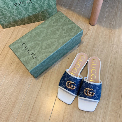 Denim Embossed Flat Slippers