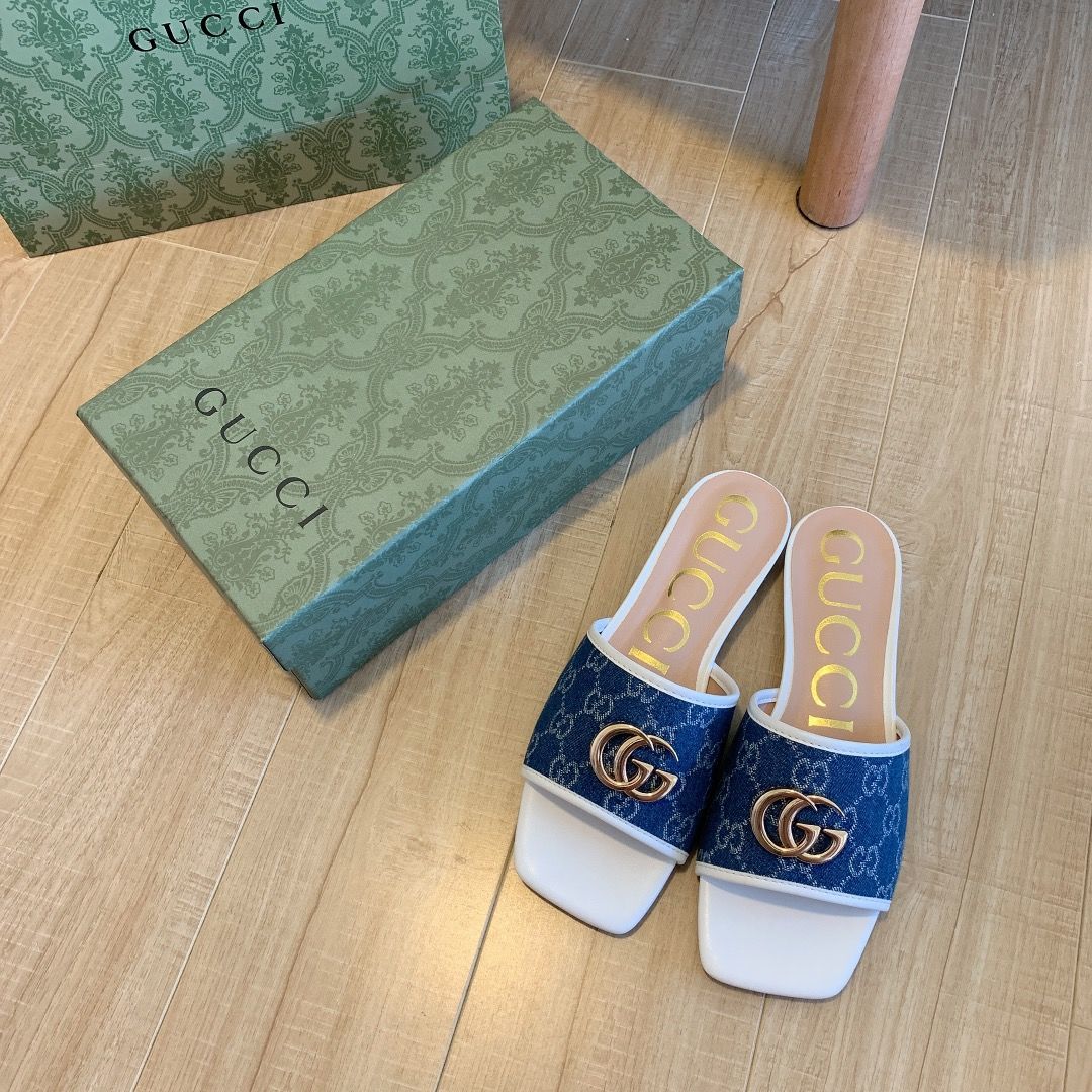 Denim Embossed Flat Slippers