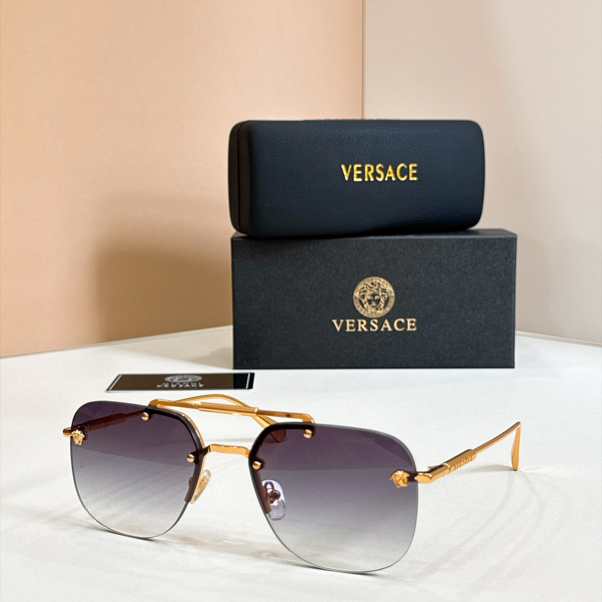 Rimless Double Bridge Sunglasses 6 Style Options Vintage Studded Design Classic Fashion Luxury Look - VE2190