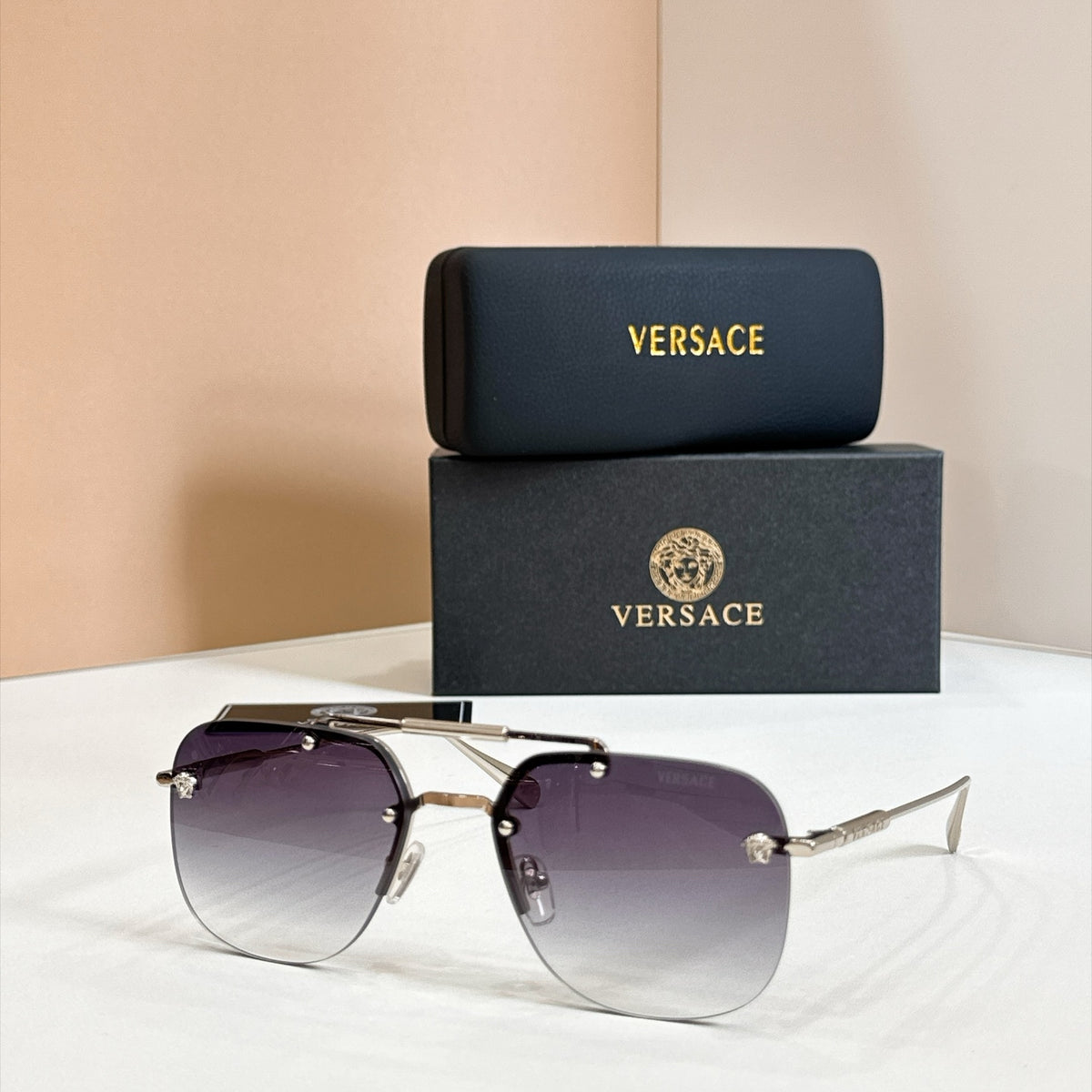 Rimless Double Bridge Sunglasses 6 Style Options Vintage Studded Design Classic Fashion Luxury Look - VE2190