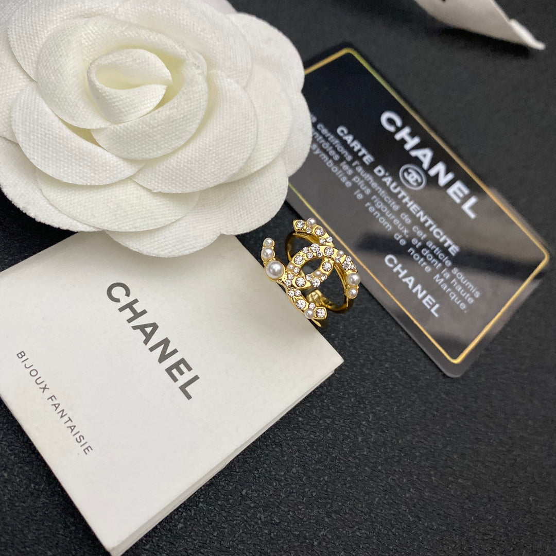 Eleganter Diamant-Perlen-Offener Ring