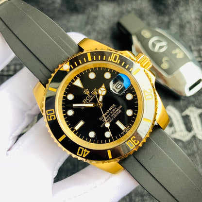 Men’s Gold-Tone Stainless Steel Automatic Dive Watch – 3-Color Dial Collection with Matching Rubber Straps, Classic Sport Luxury