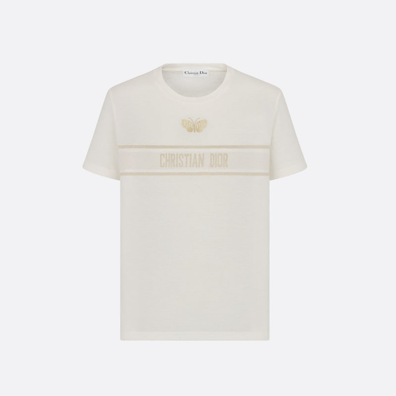Goldfarbenes T-Shirt mit gesticktem Schmetterlingslogo