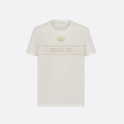 Goldfarbenes T-Shirt mit gesticktem Schmetterlingslogo