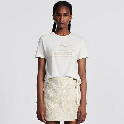 Goldfarbenes T-Shirt mit gesticktem Schmetterlingslogo