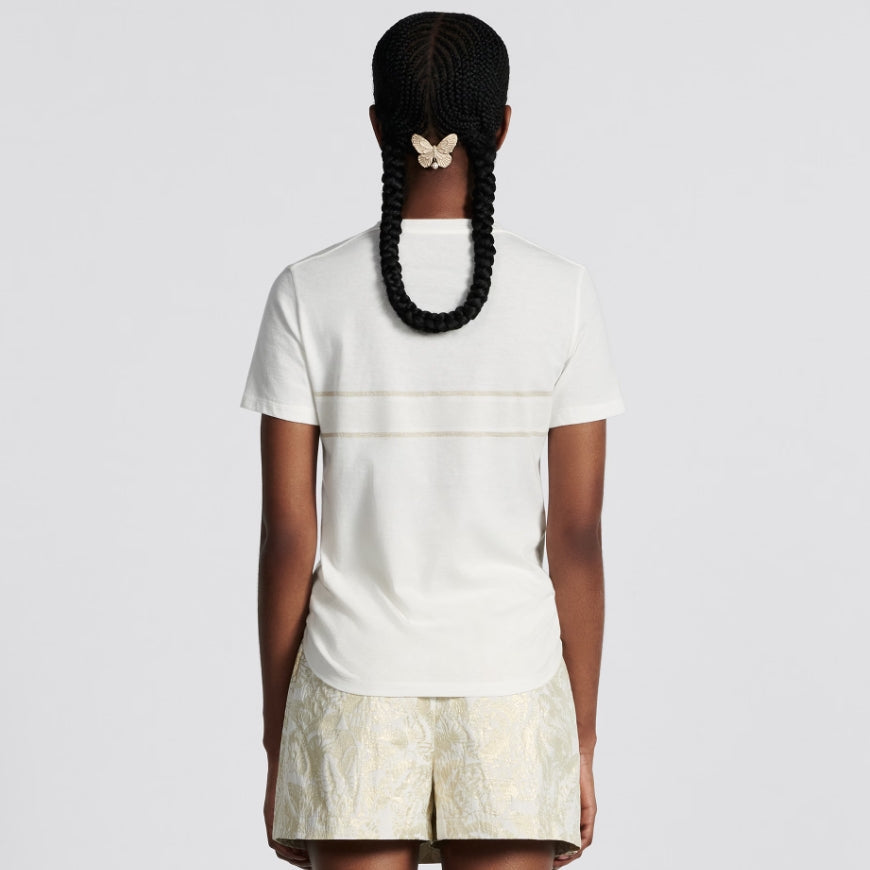 Goldfarbenes T-Shirt mit gesticktem Schmetterlingslogo