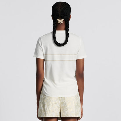 Goldfarbenes T-Shirt mit gesticktem Schmetterlingslogo