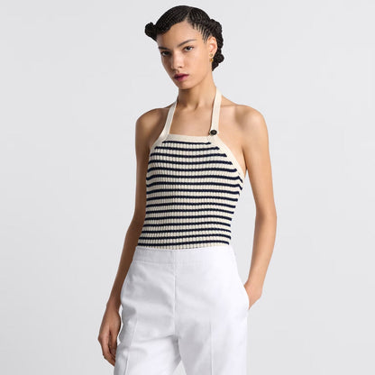Gestreiftes Neckholder-Tanktop mit Rückenausschnitt