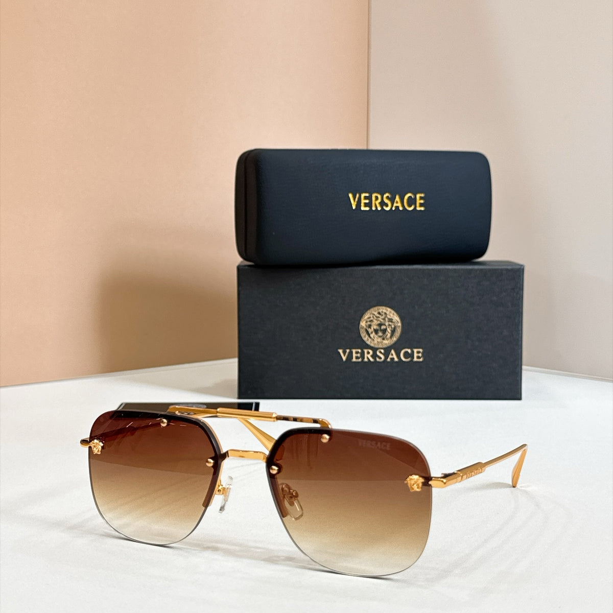 Rimless Double Bridge Sunglasses 6 Style Options Vintage Studded Design Classic Fashion Luxury Look - VE2190