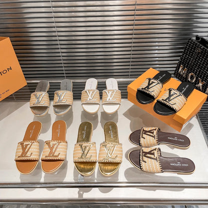 Woven Leather Flat Slippers