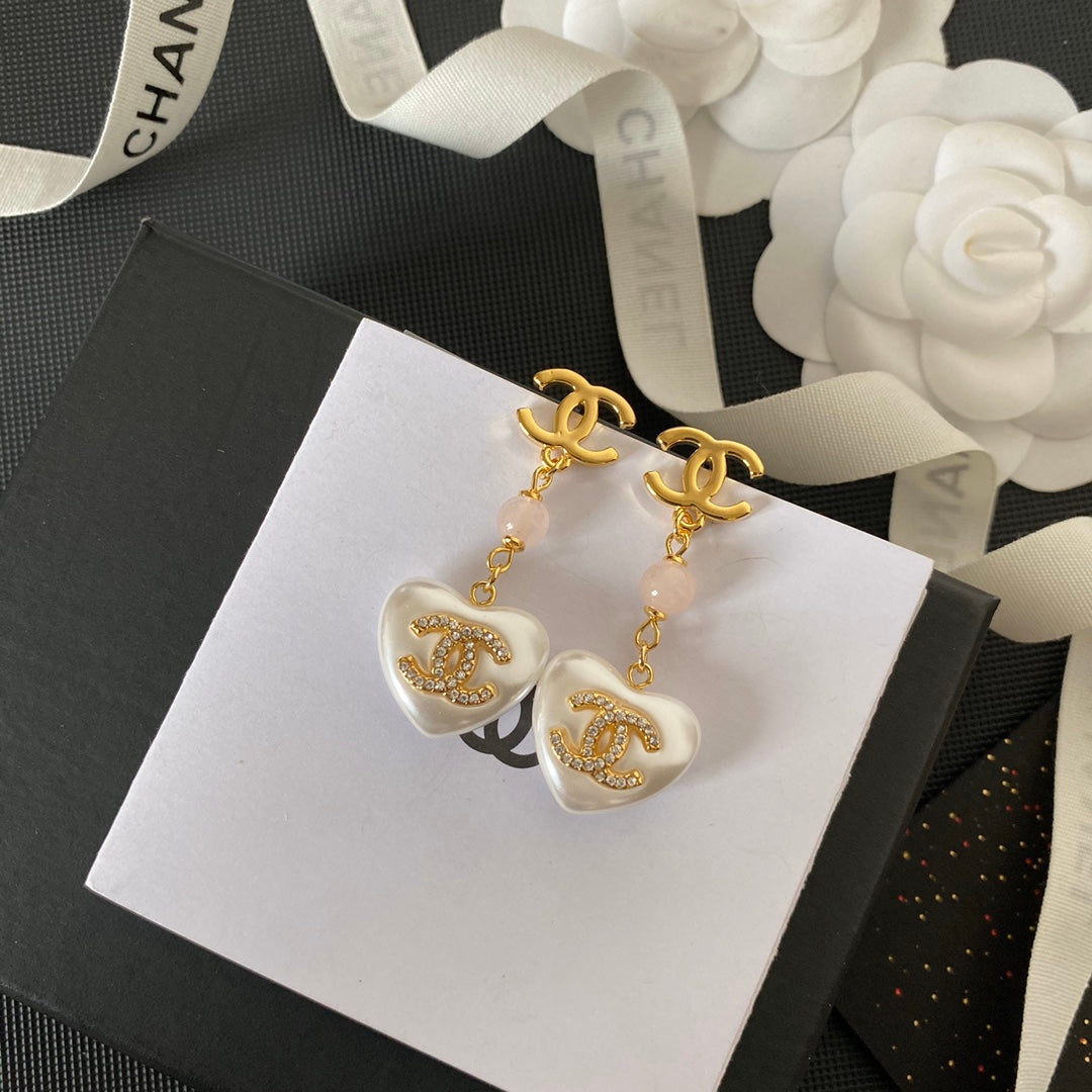 Premium Glasohrringe Herz Perle