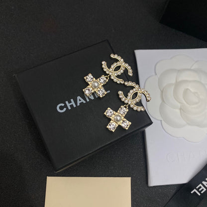 Neue Kreuz Perlen Kristall Ohrringe