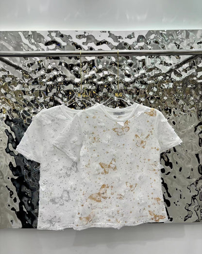 Neues besticktes Netz-Schmetterlings-T-Shirt