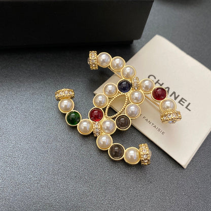 Bunte Perlen-Diamantbrosche