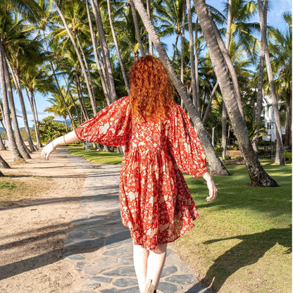 Hawa Kurzarmkleid in Rouge Indian Rose