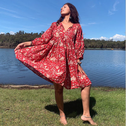 Hawa Kurzarmkleid in Rouge Indian Rose