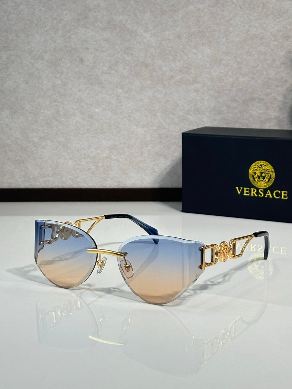 Rimless Geometric Sunglasses 6 Style Options Crystal Embellished Temple Design Classic Fashion Luxury Look - VE6829