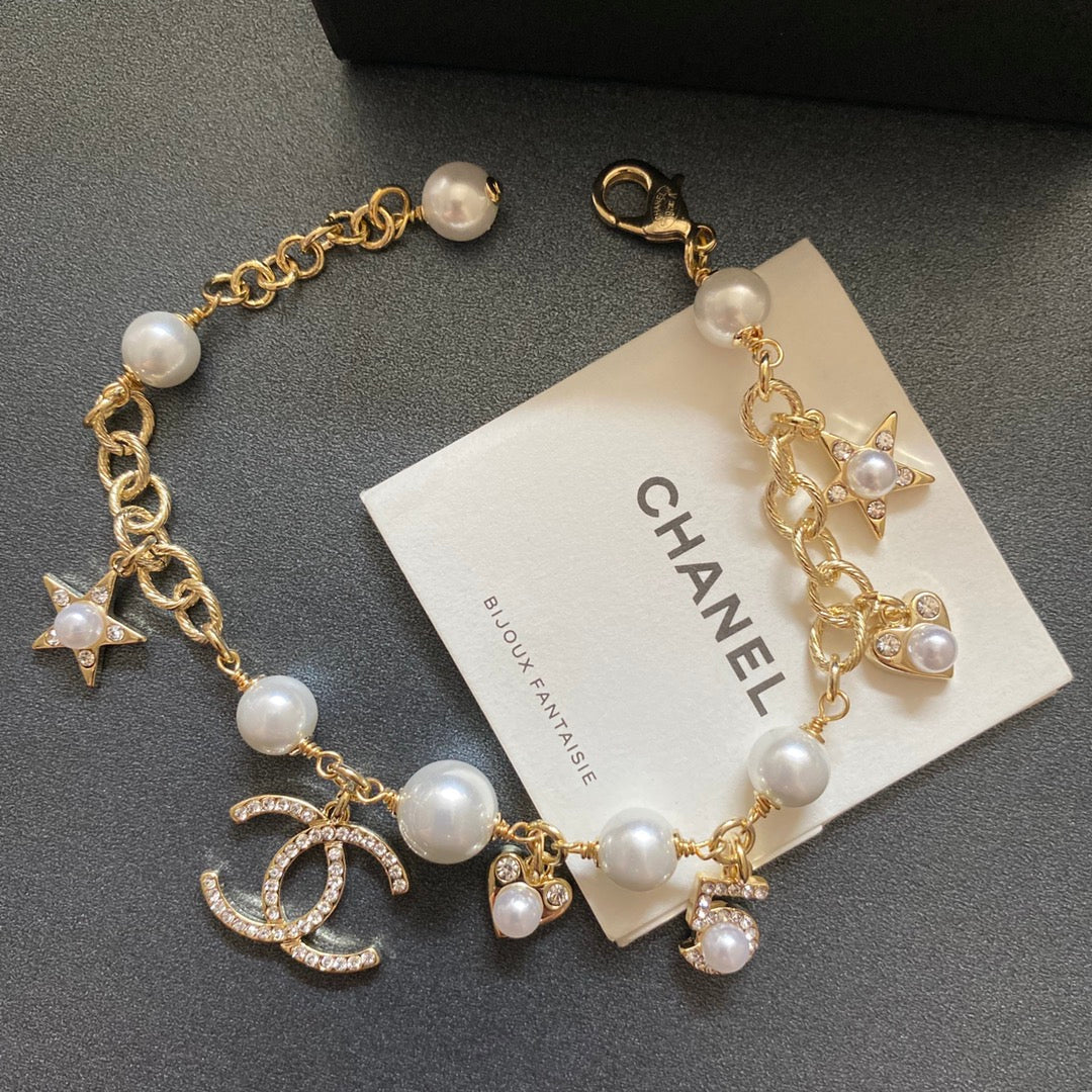 Stern Herz Perlenanhänger Armband
