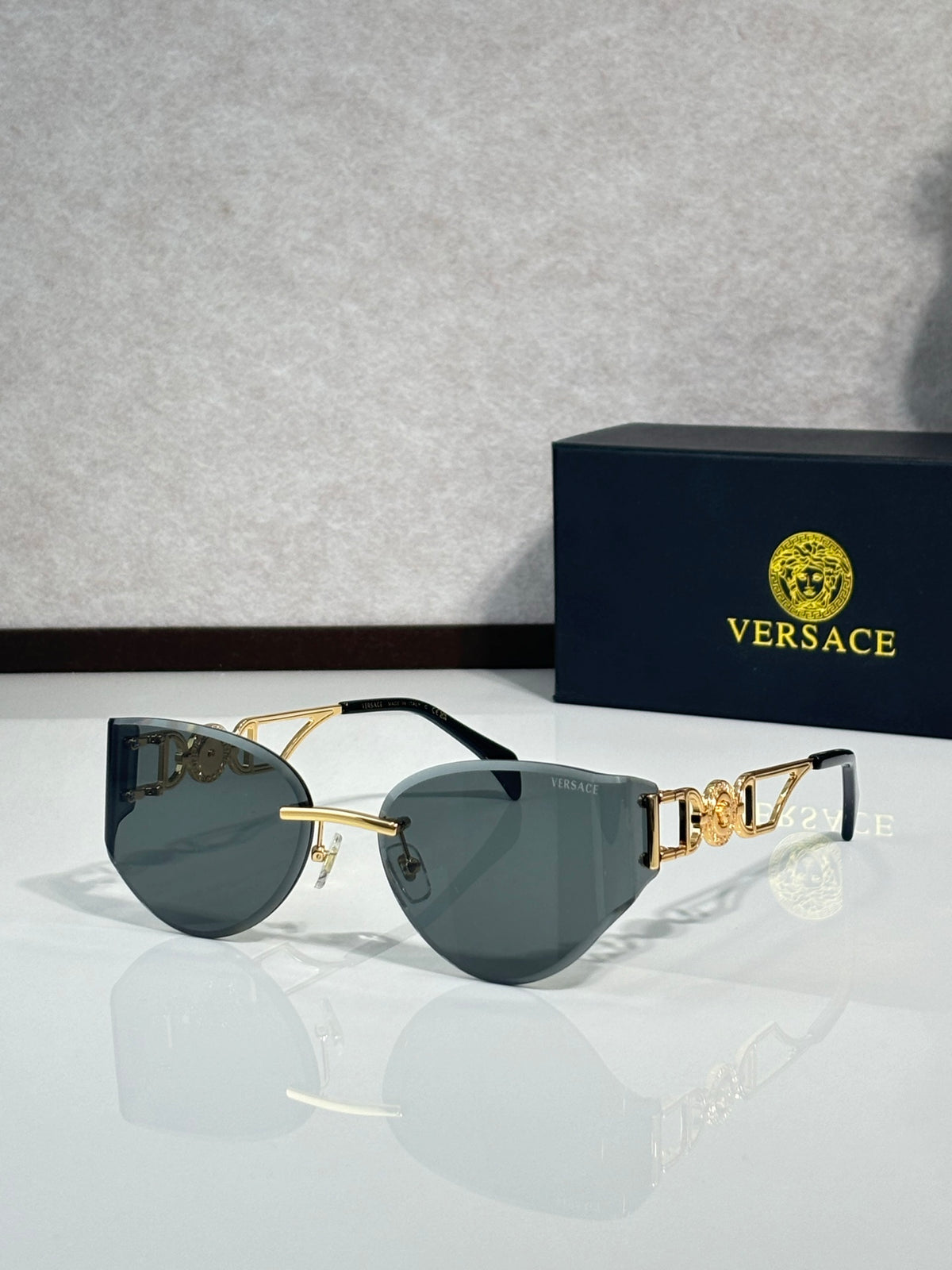 Rimless Geometric Sunglasses 6 Style Options Crystal Embellished Temple Design Classic Fashion Luxury Look - VE6829