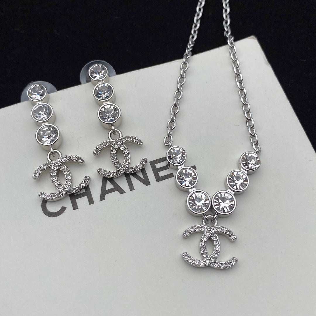 Kristall-Diamant-Ohrringe-Halsketten-Set