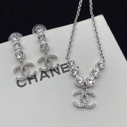 Kristall-Diamant-Ohrringe-Halsketten-Set