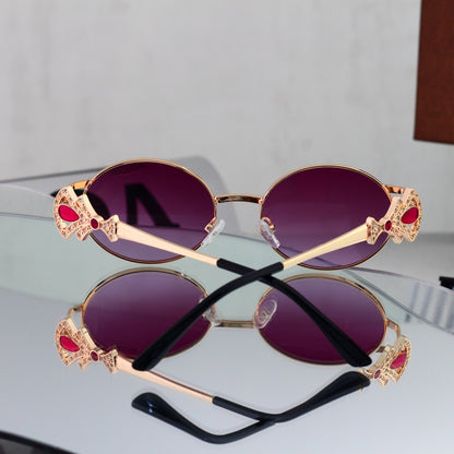 Luxury Vintage Oval Metal Frame Sunglasses - 08177