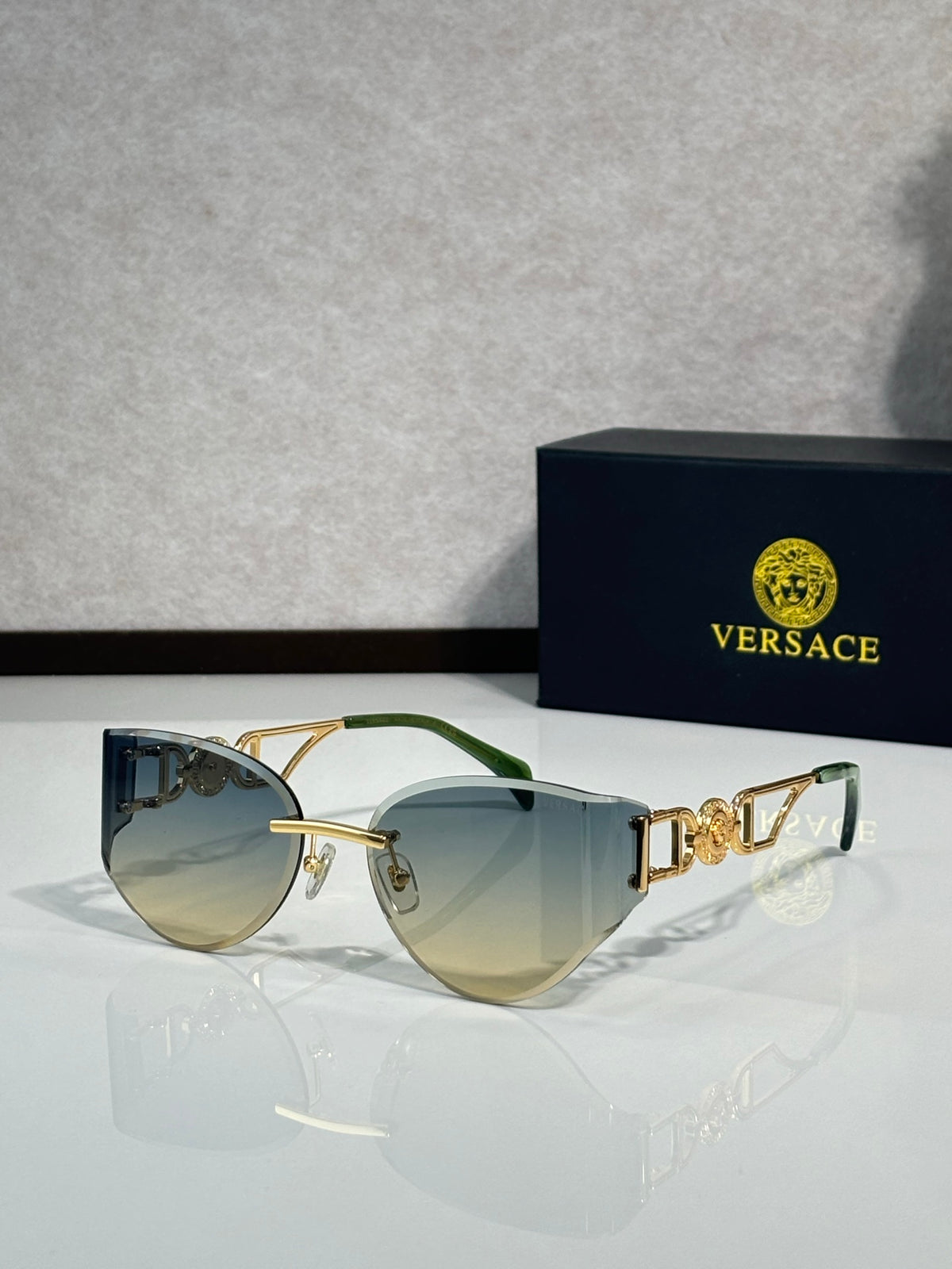 Rimless Geometric Sunglasses 6 Style Options Crystal Embellished Temple Design Classic Fashion Luxury Look - VE6829