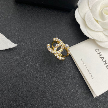 Eleganter Diamant-Perlen-Offener Ring