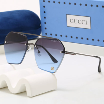 Luxury Rimless Hexagonal Double Bridge Sunglasses