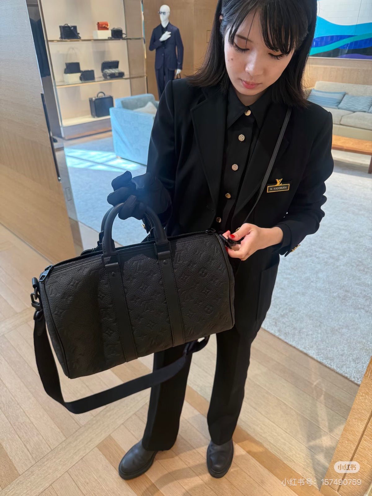 Black Embossed Leather Mini Travel Bag