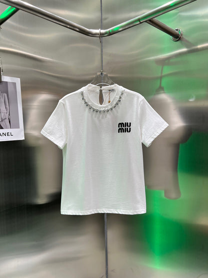 Neues Pailletten-Rundhals-Stickerei-T-Shirt