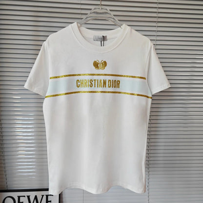 Goldfarbenes T-Shirt mit gesticktem Schmetterlingslogo