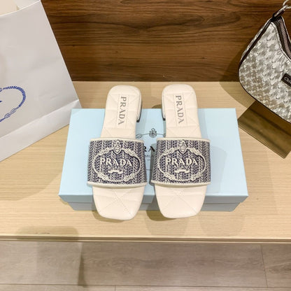 Letter Embroidery Flat Slippers