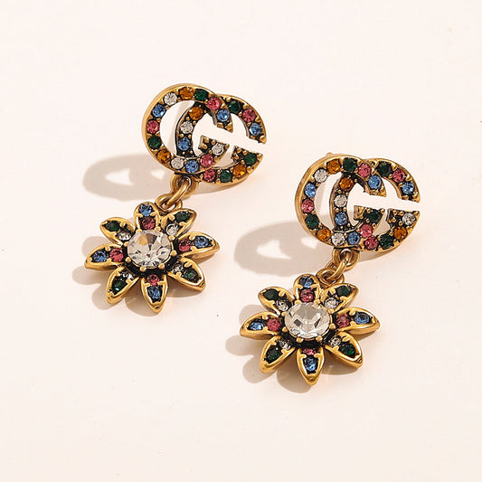 Vintage Colored Diamond Flower Earrings