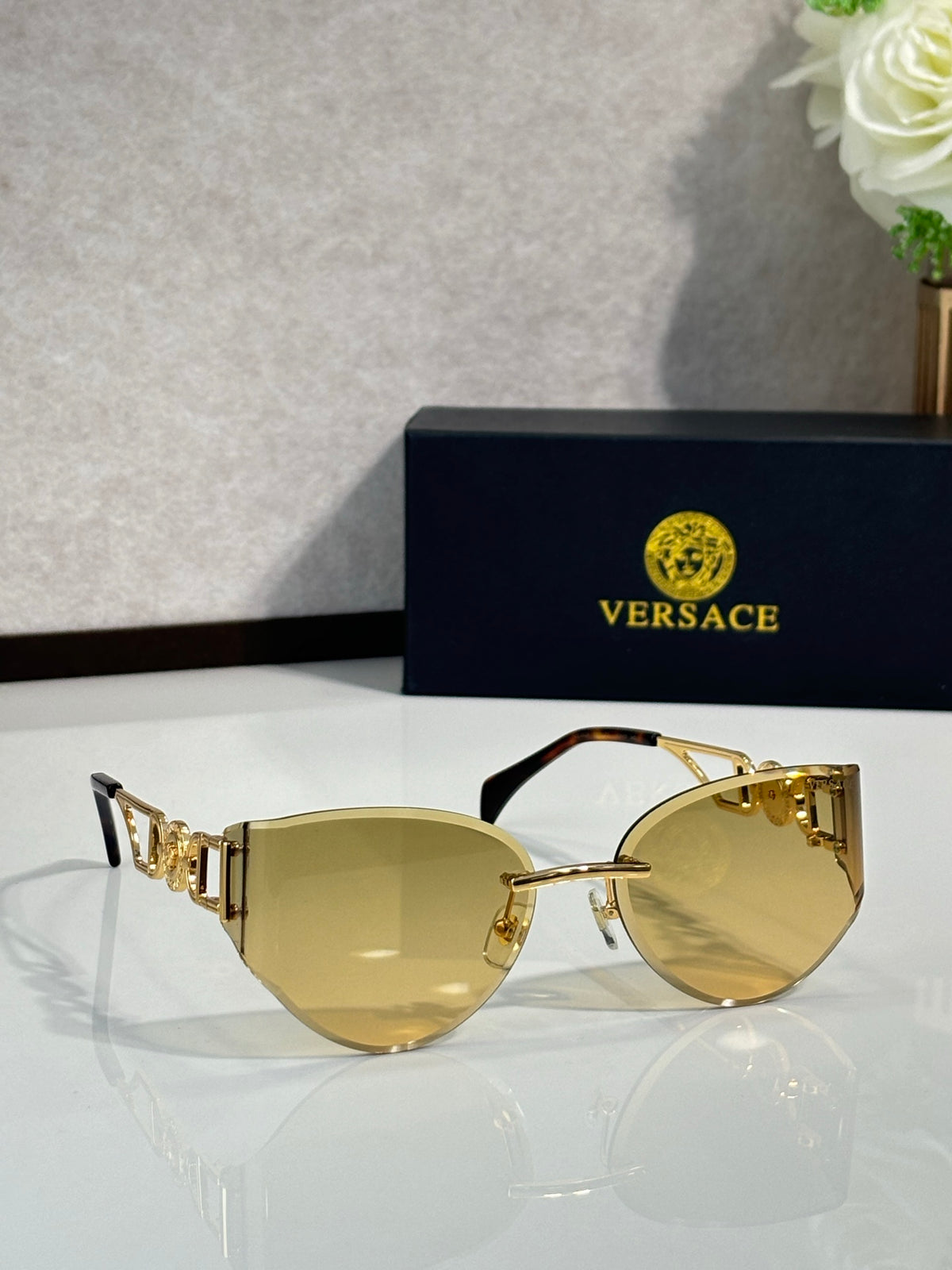 Rimless Geometric Sunglasses 6 Style Options Crystal Embellished Temple Design Classic Fashion Luxury Look - VE6829