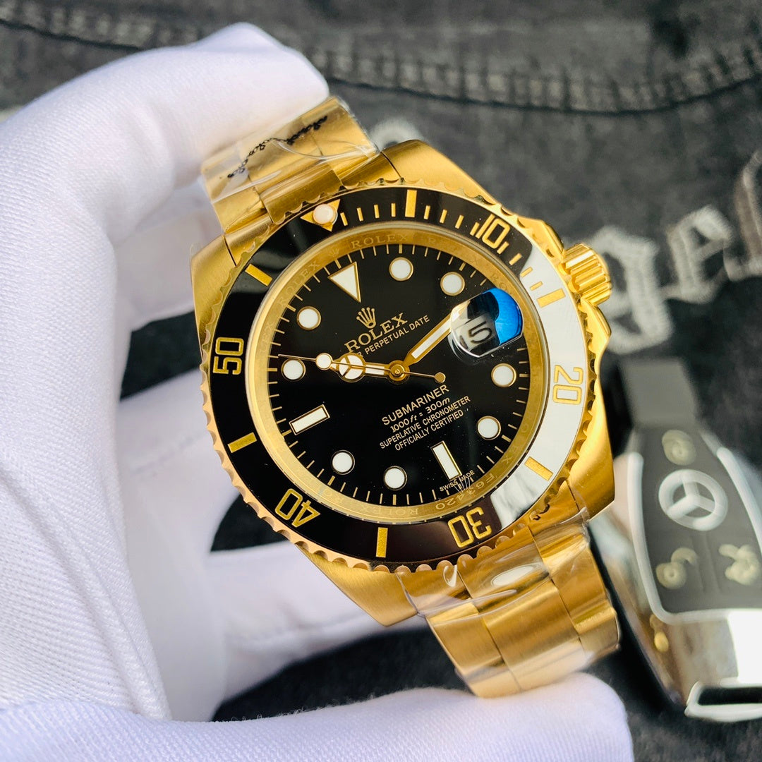Men’s Premium Gold-Tone Stainless Steel Automatic Dive Watch – Signature Black Dial, Classic Sport Luxury Style