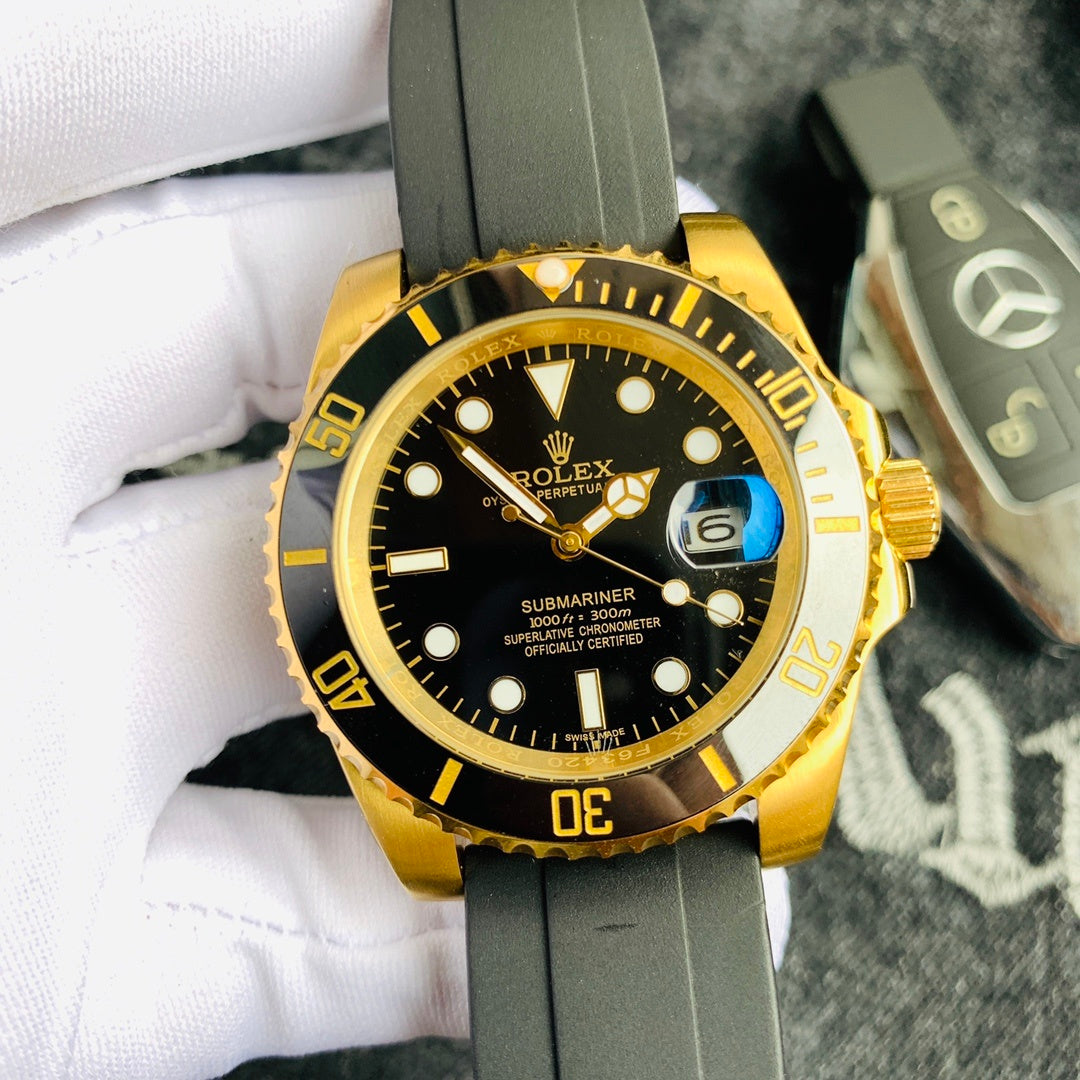 Men’s Gold-Tone Stainless Steel Automatic Dive Watch – 3-Color Dial Collection with Matching Rubber Straps, Classic Sport Luxury