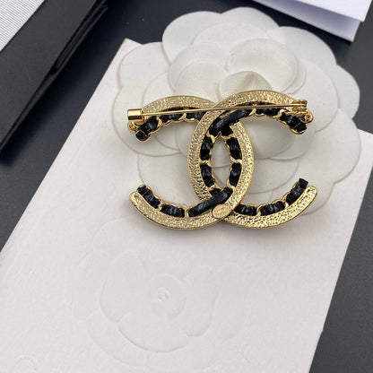 Diamant Perle Schwarz Gold Brosche
