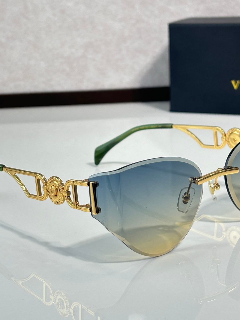 Rimless Geometric Sunglasses 6 Style Options Crystal Embellished Temple Design Classic Fashion Luxury Look - VE6829