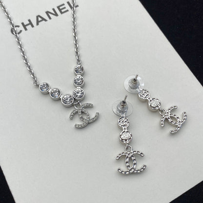 Kristall-Diamant-Ohrringe-Halsketten-Set