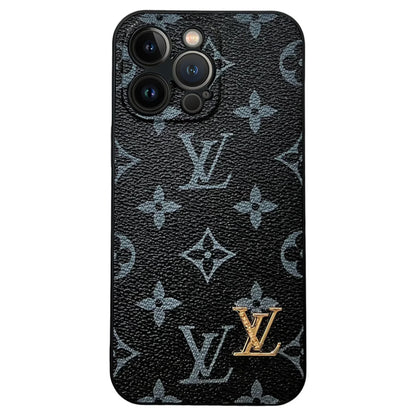 Schwarzes Leder Metall-Logo-Etui