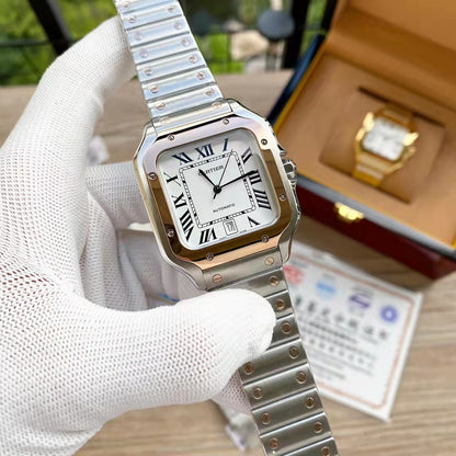 Steel Mechanical Watch 18 Style Options Classic Square Roman Numeral Design Luxury Look