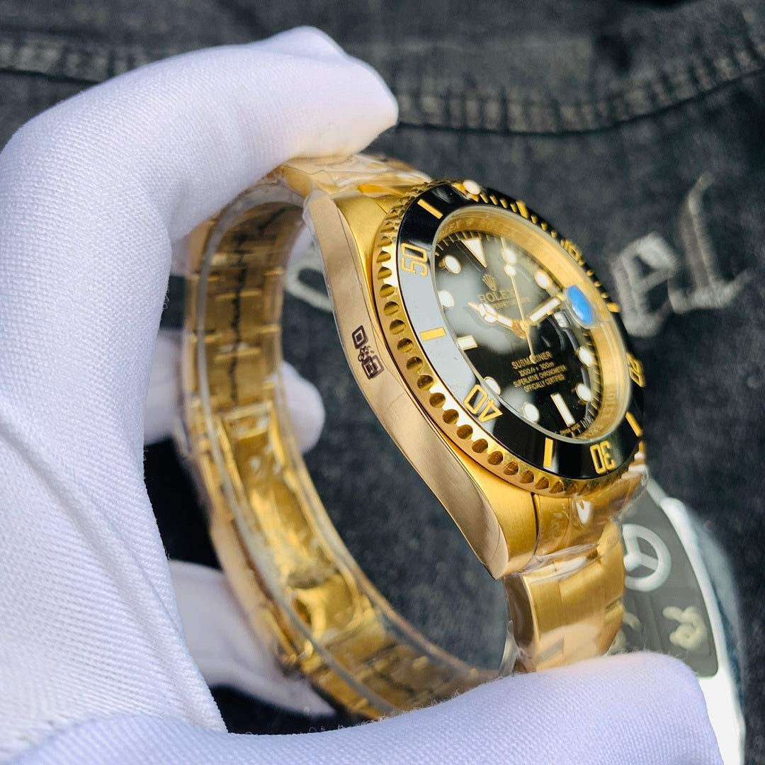 Men’s Premium Gold-Tone Stainless Steel Automatic Dive Watch – Signature Black Dial, Classic Sport Luxury Style