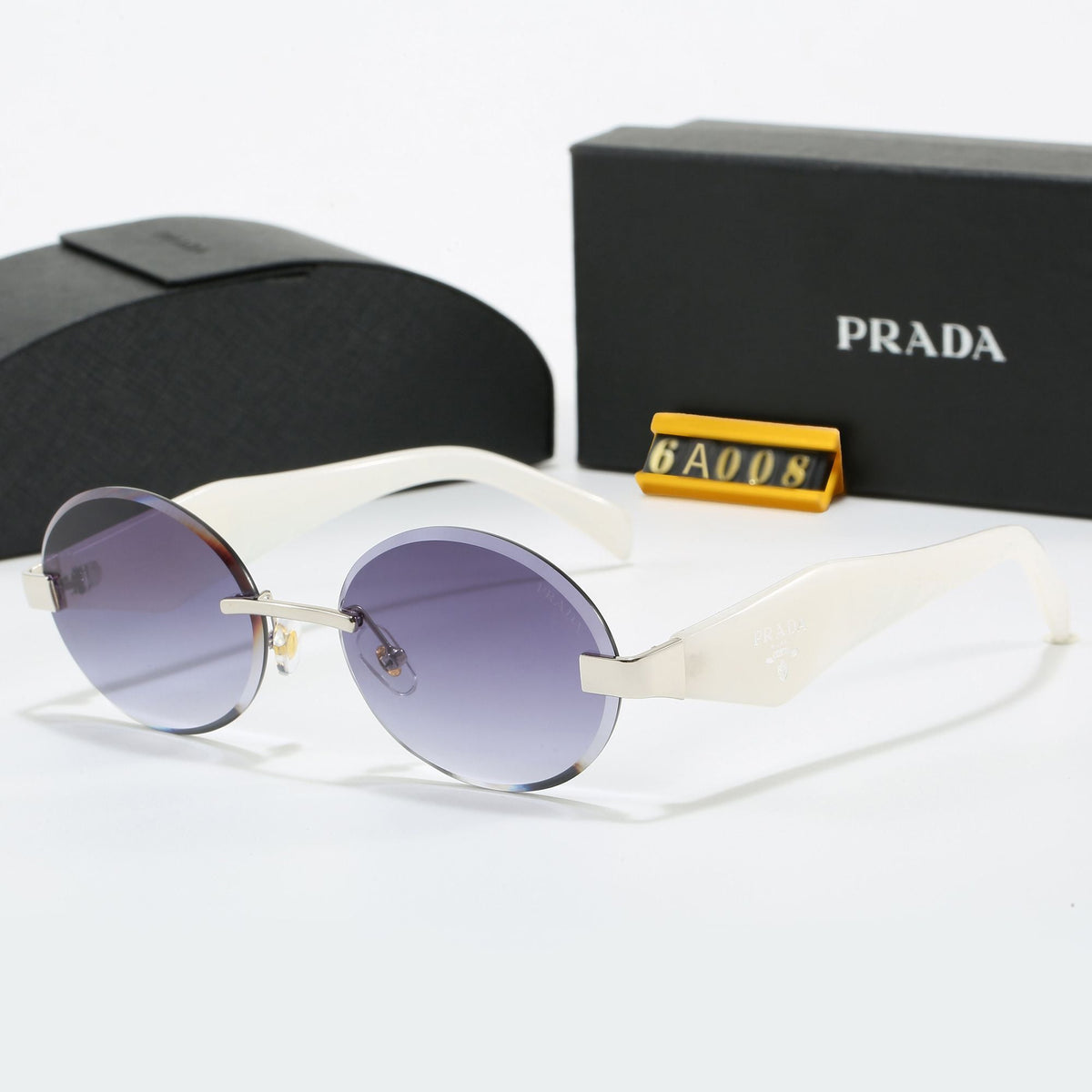 Round Rimless Sunglasses, Marble Temple UV400 Polarized Fashion Shades 6A008