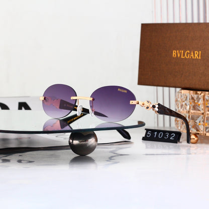 Luxury Rimless Wave Cut Oval Sunglasses - 51032