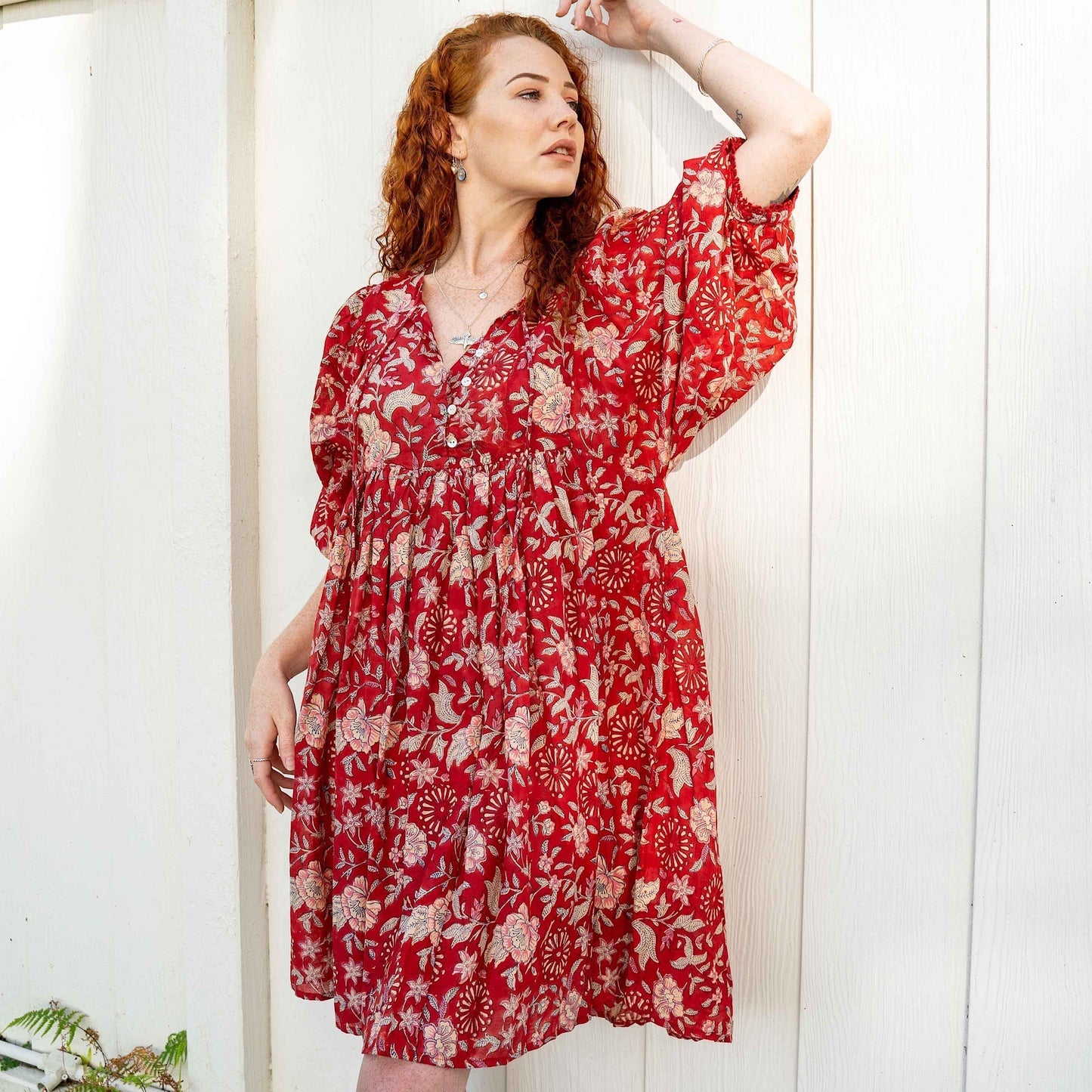Hawa Kurzarmkleid in Rouge Indian Rose
