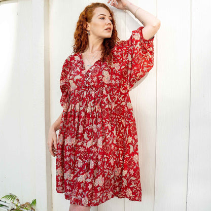 Hawa Kurzarmkleid in Rouge Indian Rose